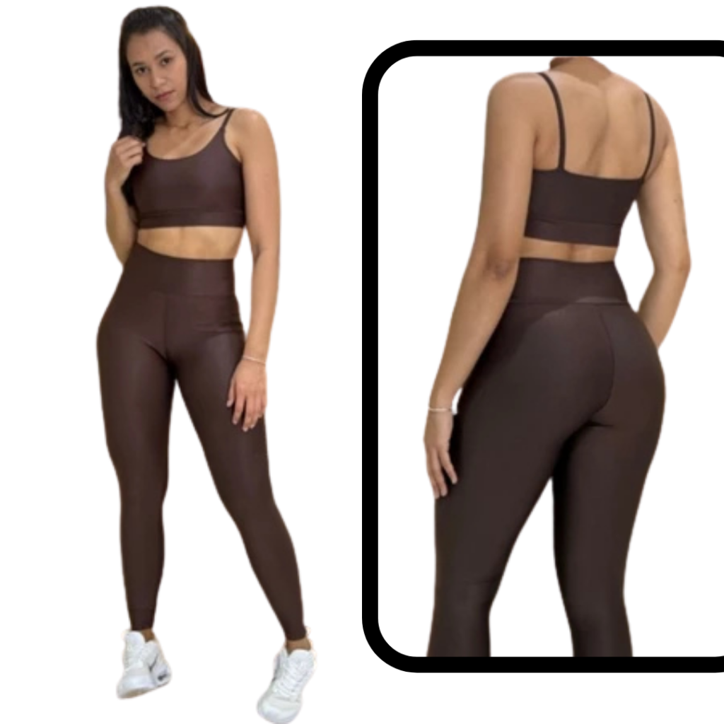 conjunto academia calça legging + top com alta compressão