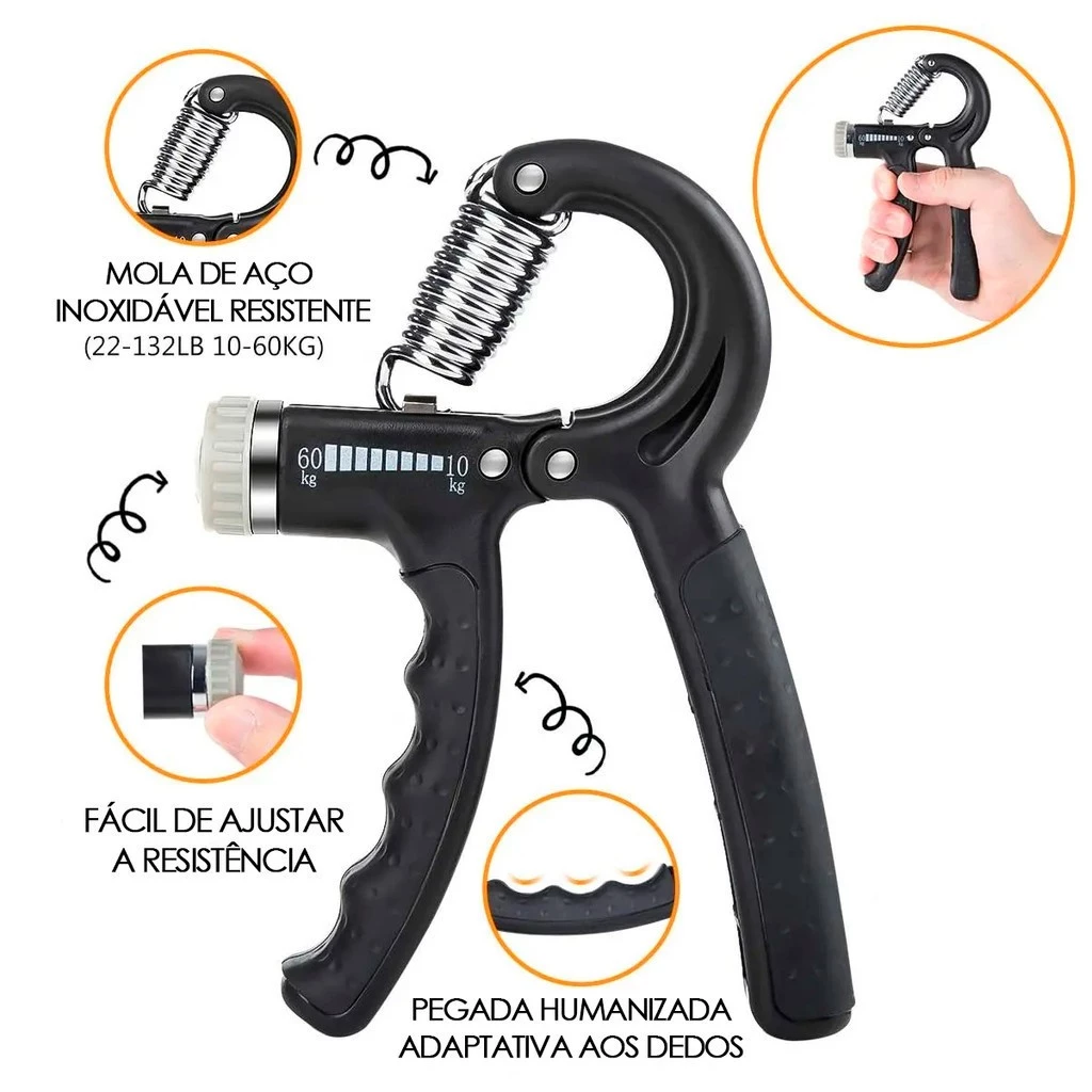 Kit 5 Peças Hand Grip Flexor De Punho Ajustável De Mola