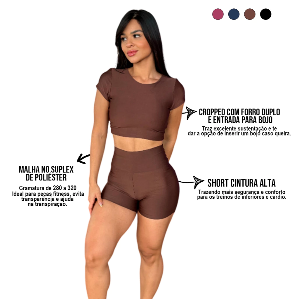 conjunto fitness cropped costa aberta + short