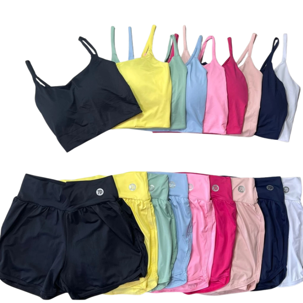 Conjunto Short Duplo+Top Alcinha Com Bojo Para Treinos