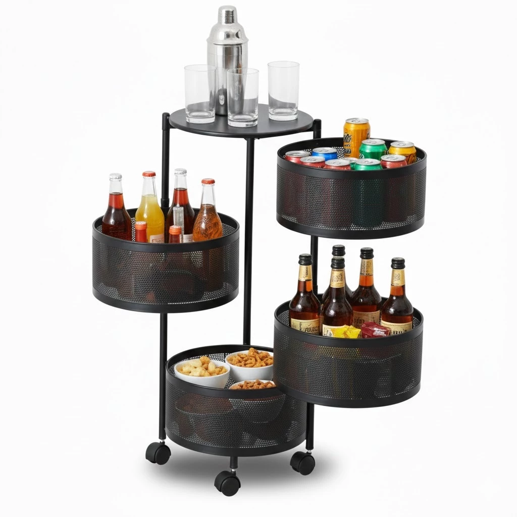 Fruteira Organizador Vertical Com Rodinhas 4 Cestos Andares