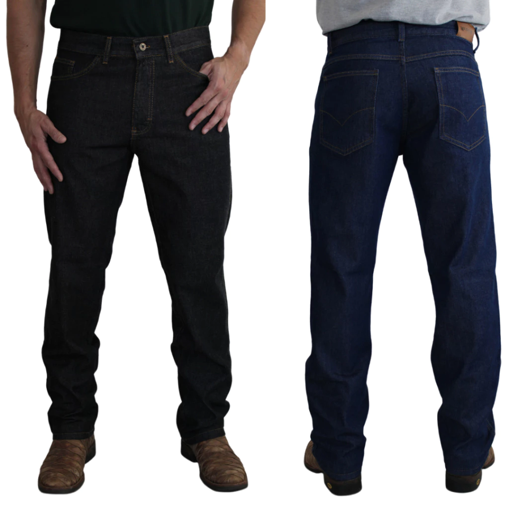 Kit 2 Calças Jeans Masculina Preta e Azul Tradicional Corte Reto