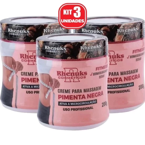 Kit 3 Gel Creme Redutor de Medidas 200g Pimenta Negra