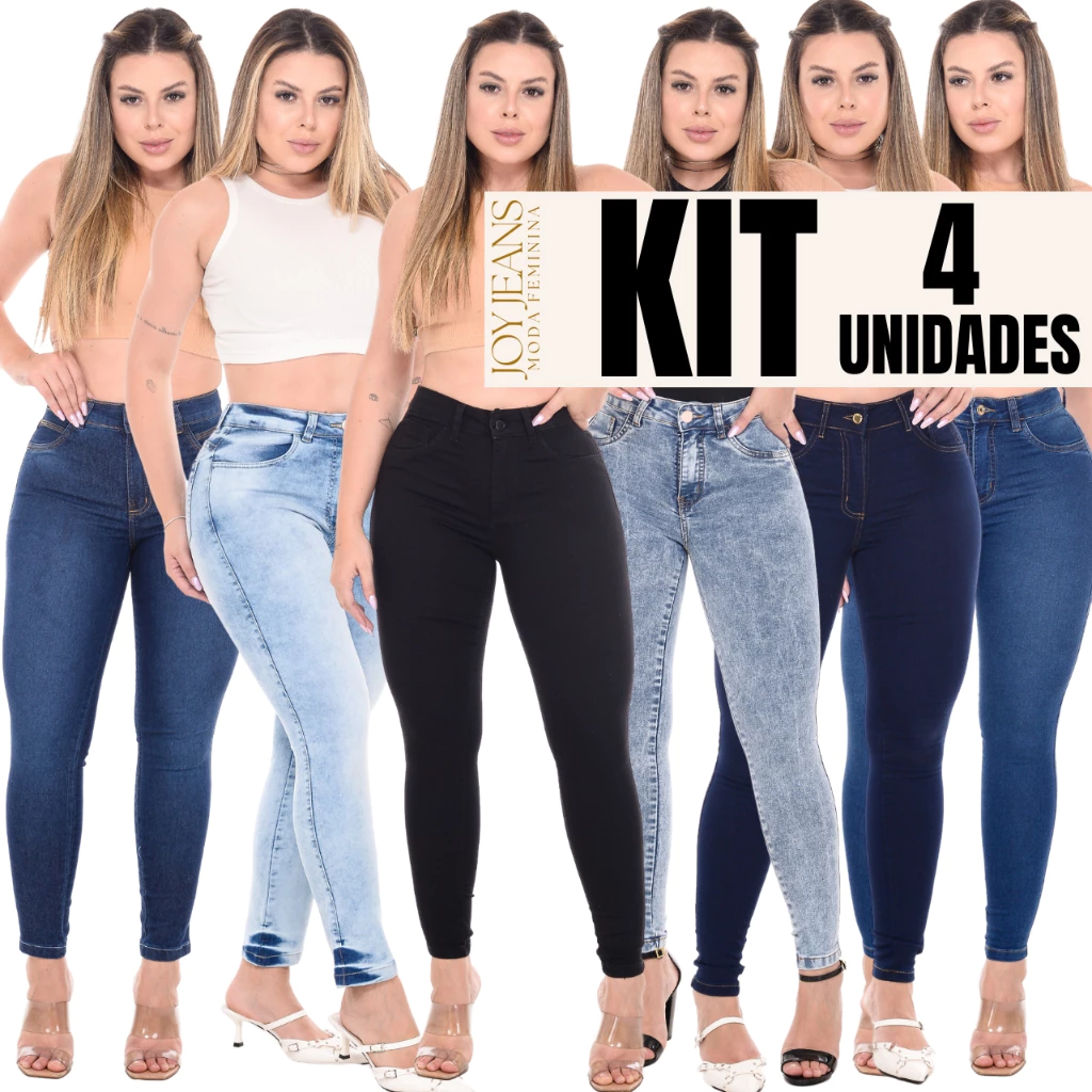 Kit 4 Calças Feminina Cintura Alta Skinny Jeans