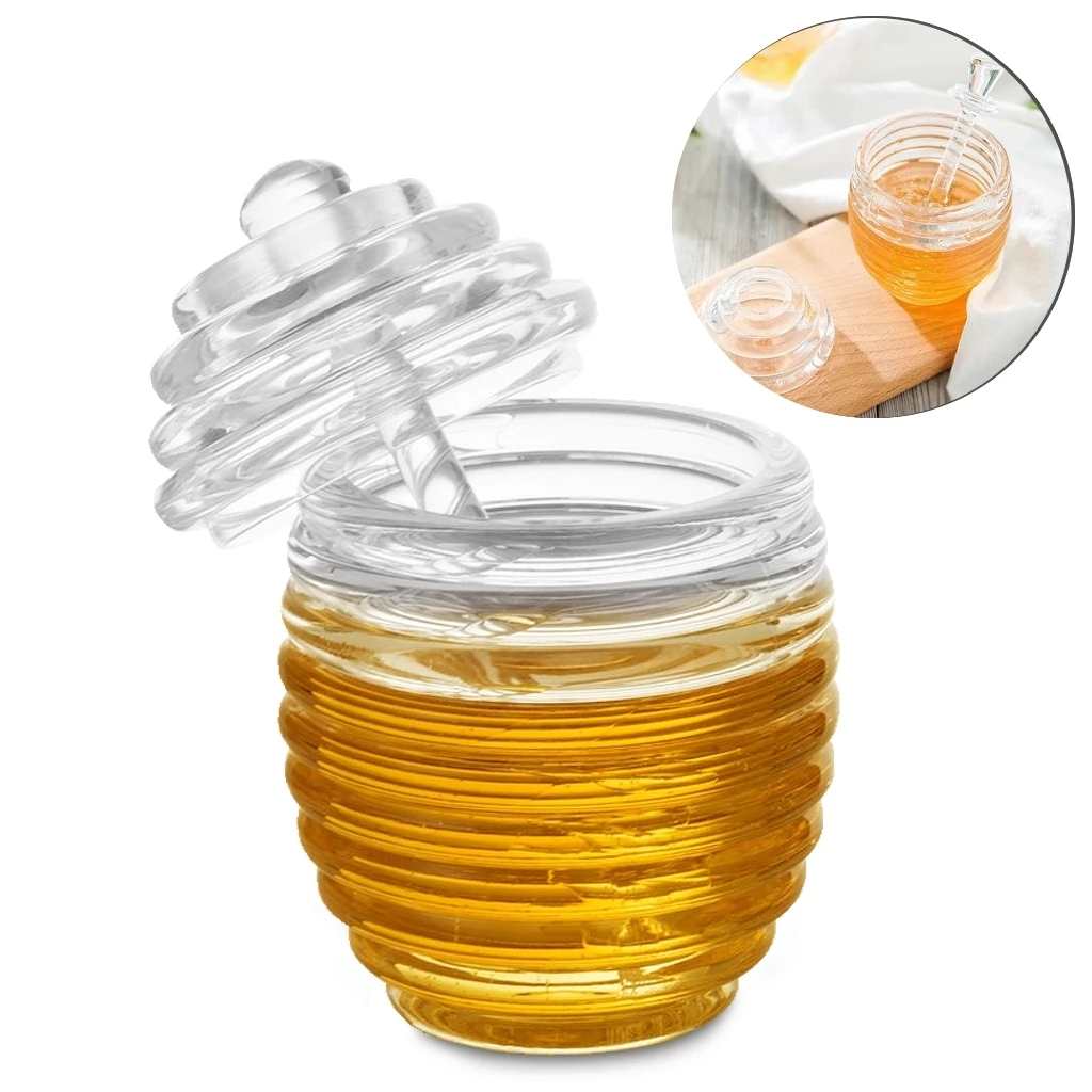 Meleira de Vidro Cristal 450ml com Pegador Pote Porta Mel Com Dosador e Tam 2