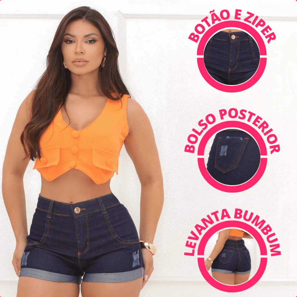 Short Jeans Feminino Cintura alta Com Lycra